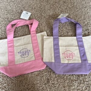 Trader Joe’s Mini Pastel Canvas Tote Bags (2) Pink and Purple